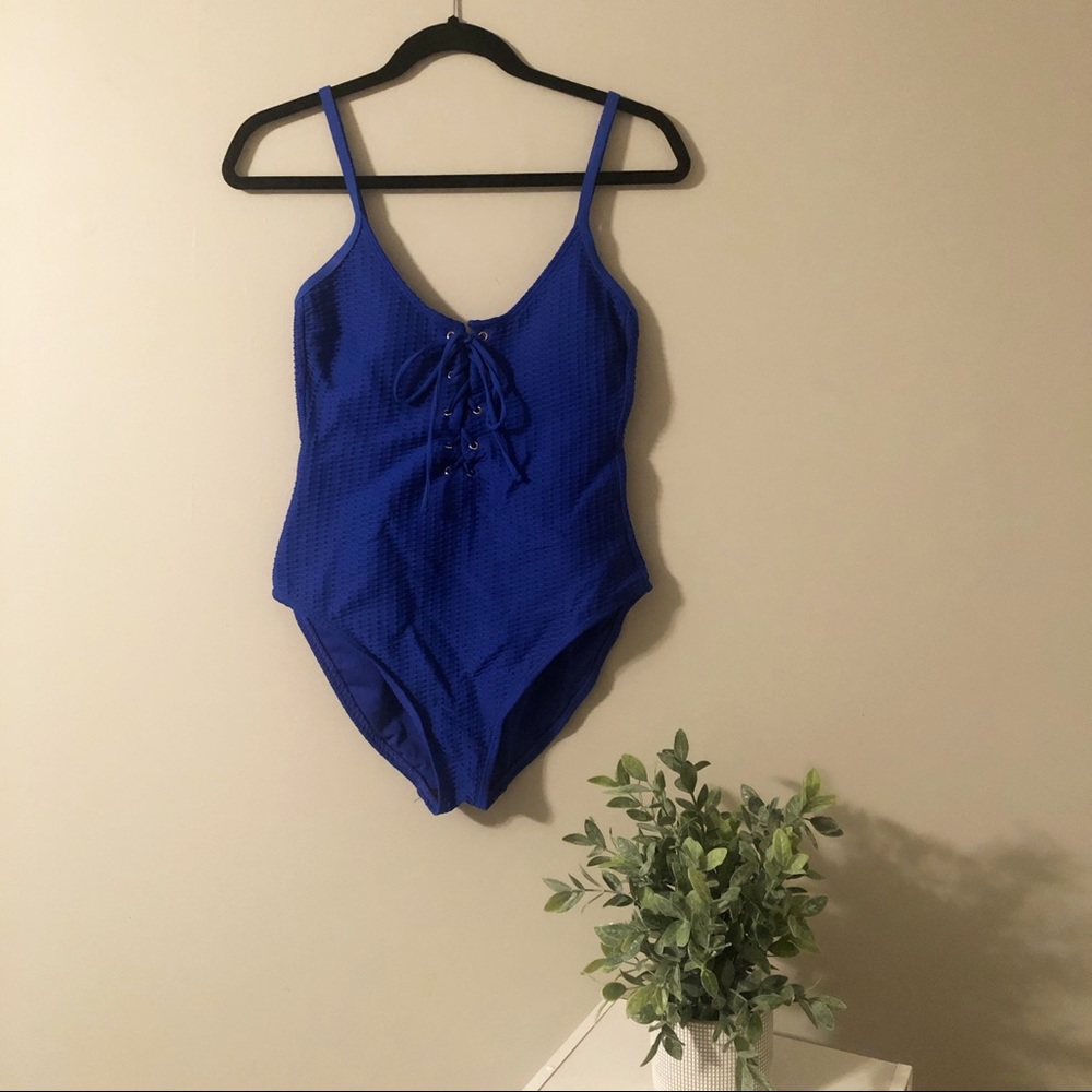 Kenneth Cole Lace Up Textured Swim Suit